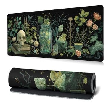 Imagem de Dark Academia Gaming Mouse Pad Extra Grande Tapete de Mesa Verde Místico Planta Tapete de Mesa Japonês Completo Tapete de Computador Tapete de Mesa com Bordas Costuradas Antiderrapante Desktop 80 x 30