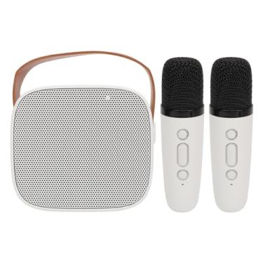 Imagem de Generic Mini Máquina de karaokê, Alto-falante Portátil, Vários Modos de Reprodução, Mudança de Voz, Som retrô Abs Hifi Com Microfone para Casa (Microfone duplo branco)