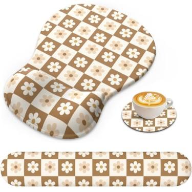 Imagem de Mouse pad com descanso de pulso, tecido de lycra premium 3 em 1, suporte ergonômico de pulso com espuma viscoelástica para teclado, laptop e desktop, mouse para alívio da dor com base de poliuretano