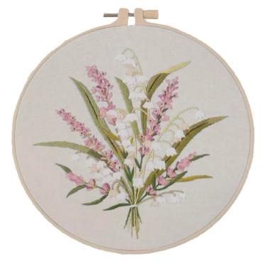 Imagem de PETITECOCOCRAFTS Kit de artesanato de bordado DIY Lily Valley de 20 cm, inclui instruções e suprimentos