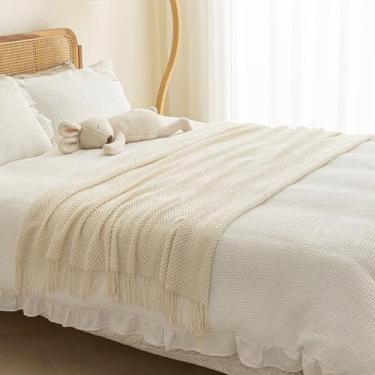 Imagem de Cama Runner Corredores de Cama Cor Sólida Queen King Size Lenço de Malha Sofá Cobertor Macio Confortável Roupa de Cama com Borlas Decoração Quarto Hotel Toalha de Cama Colcha de Cama-Off-white||127