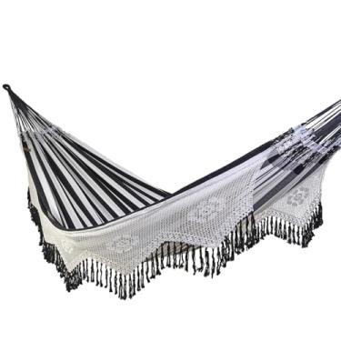 Imagem de Rede de Dormir e Descanso Duquesa Casal Extra Varanda Crochê Algodão Jaguaruana. (Preto e Branco)