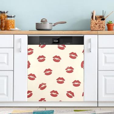 Imagem de ATTX Capa magnética para lava-louças Red Lips | Adesivo decorativo de eletrodomésticos de 58 x 66 cm para armários domésticos e eletrodomésticos #351