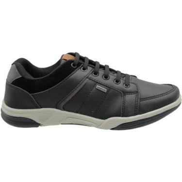 Imagem de Sapatênis Confort Way Recortes Camurça Elástico Masculino, 40, Preto