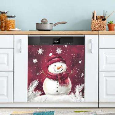 Imagem de SEHANY Linda capa magnética de boneco de neve de Natal, adesivos magnéticos decorativos antiarranhões para painel de geladeira e lava-louças, decoração de Natal de cozinha doméstica 58 x 66 cm