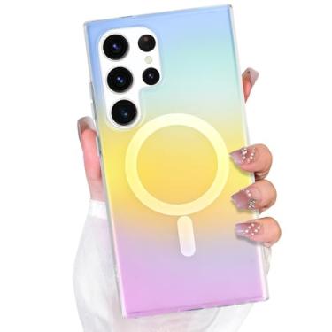 Imagem de Bonoma Capa magnética para Samsung Galaxy S23 Ultra [compatível com Magsafe] Linda moda gradiente fluorescente estética feminina design com arco-íris iridescente, capa de telefone fosca translúcida