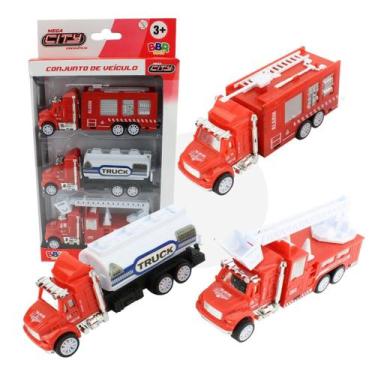 Imagem de Carrinhos De Bombeiros Em Miniaturas Com CaminhÃo De Escada - BBR Toys