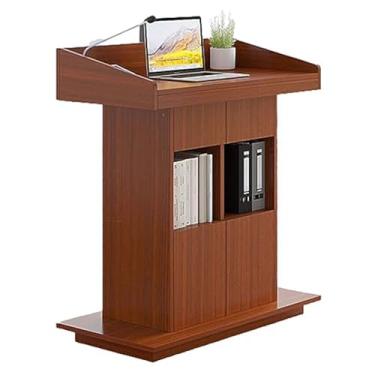 Imagem de Suporte de pódio portátil de teca com gaveta e armazenamento, púlpito de madeira para igreja e sala de aula, mesa de professor com placa defletora - 100 cm