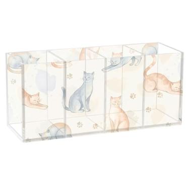 Imagem de Burbuja Porta-canetas de acrílico Cats com 4 compartimentos, suporte de lápis transparente para pincéis de maquiagem fixos, acessórios de mesa de escritório em casa
