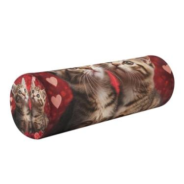 Imagem de Burbuja Almofada de rolo redondo de cilindro de rosas para alívio da dor no pescoço, almofada de viagem cervical de espuma viscoelástica com capa lavável removível para cama, cabeça e pernas traseiras