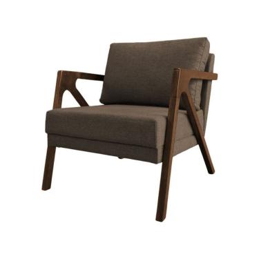 Imagem de Poltrona Sala De Estar Base Madeira Maciça Monique Mel Marrom Linho