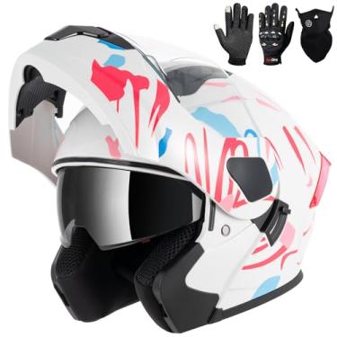 Imagem de Capacetes de motocicleta modulares para adultos, aprovado pelo DOT, viseira dupla, capacete completo para homens e mulheres Moto ATV UTV Snowmobile ADV quatro rodas bicicleta de rua com luvas e
