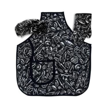 Imagem de Kit Avental Infantil Cozinha 3 Peças Avental Luva Touca Pequeno Chef M