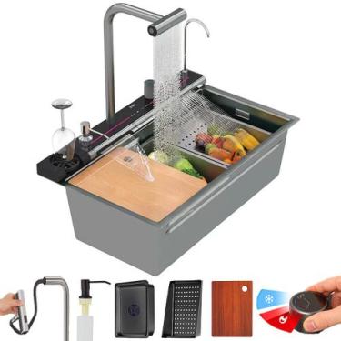 Imagem de Cuba Gourmet Dupla Cascata com Torneira 4 jatos C/ Acessórios Tábua, E