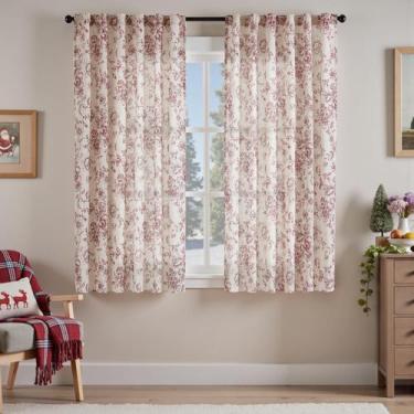 Imagem de Cortina jinchan Linen Blend Floral 137x137cm Vermelha de Natal