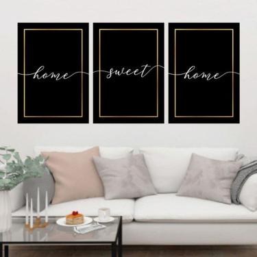 Imagem de Kit 3 Quadros Decorativos Home Sweet Home - Preto
