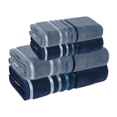 Imagem de Jogo Toalhas de Banhão 4 peças Lumina Unika Karsten Azul Claro e Azul Marinho Fio Penteado