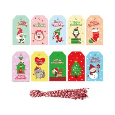 Imagem de Etiquetas De Presente De Natal Em Papel Kraft Marrom 50 Peças Com Cord