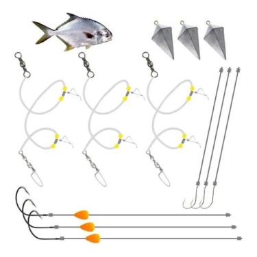 Imagem de 3 Kit Pesca De Praia Pampo  Chicote Pronto + Chumbo + Anzol - Master P