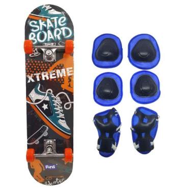 Imagem de Skate Infantil Radical Old Shoes + Acessórios De Proteção Azul - Funs