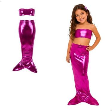 Imagem de Fantasia Infantil Sereia Rosa Cosplay Elástico Cauda Saia - Genérica, 