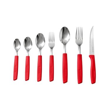 Imagem de Conjunto de Talheres New Caprese 42 Peças Aço Inox e Plástico com Cabo Ergonômico para Mesa Posta Vermelho Fratelli