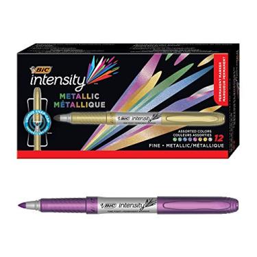 Imagem de BIC Marcador permanente Intensity Metálico, ponta fina, cores metálicas sortidas, caixa com 12 marcadores permanentes (GMPM11-AST)