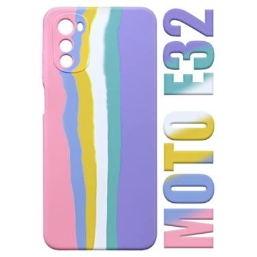 Imagem de Case Aveludada Compatível Moto E32 Xt2227 6.5 Arco Iris Candy + Película De Privacidade - Luiza Cell25