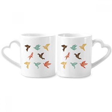 Imagem de Conjunto de canecas de porcelana para casal, estampa abstrata, pássaro, colorido, coração, coração