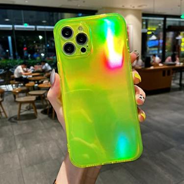 Imagem de Capa quadrada de cor fluorescente de néon laser para iphone 13 11 12 pro max xr xs x 6s 7 8 plus se2 mini capa macia de borracha brilhante, verde, para iphone x