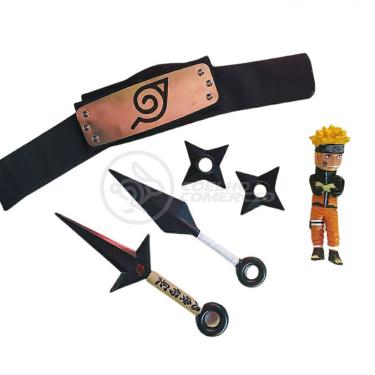 Bandana Naruto Aldeia Folha Infantil + Kit Kunai C/ Shuriken