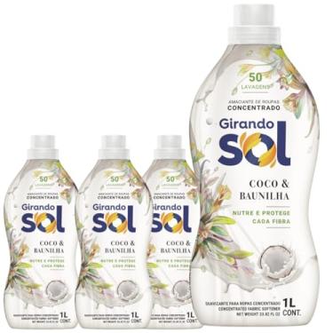 Imagem de Kit Amaciante Concentrado Girando Sol Coco e Baunilha 1L Roupas Macias Cheiro Agradável Alta Performance Protege Cada Fibra 4 Unidades