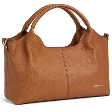 Imagem de BOSTANTEN Bolsas de couro genuíno para mulheres, bolsas de mão transversais, alça superior com alça ajustável, Marrom, Bolsas de couro para mulheres