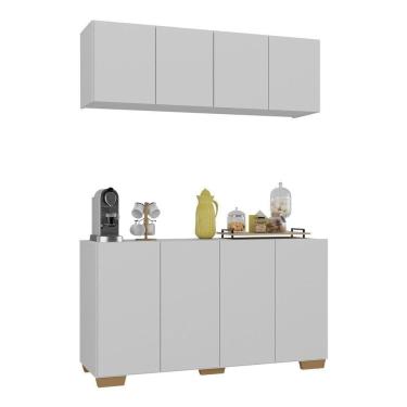 Imagem de Conjunto Cantinho Do Café Armário E Aparador 4 Portas Multimóveis Mp1085 Branco/natural