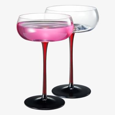 Imagem de Copos exclusivos para martini e coquetel cupê vermelho e preto | Conjunto de 2 | Copo de coquetel alto Art Deco para Cosmopolitan, copos de cristal para champanhe clássico Manhattan (212 g)