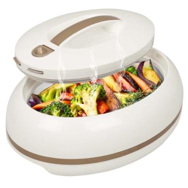 Imagem de Elegante grande oval isolado caçarola - tampa aberta com uma mão - 3,15 qt. Aquecedor de alimentos quente de luxo - Tigela térmica para buffet/festas - Recipiente de comida quente de aço inoxidável -
