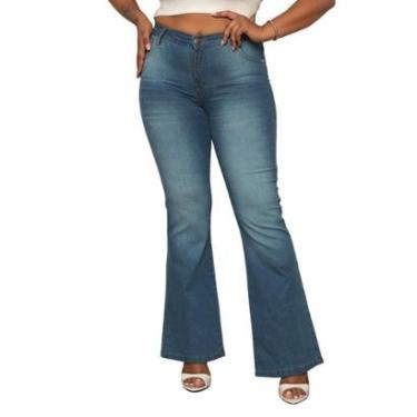 Imagem de Calça Flare Sk Jeans Plus Size Lavagem Clara Tecido Premium Feminina-Feminino
