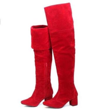 Imagem de Bota Over The Knee Sapatotop Shoes Cano Super Longo Camurça Vermelha-Feminino