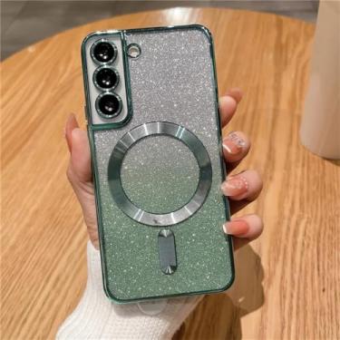 Imagem de Para chapeamento magnético glitter case para samsung galaxy s22 s23 s24 ultra s21 fe casos de carregamento sem fio capa macia, verde, para samsung s24ultra