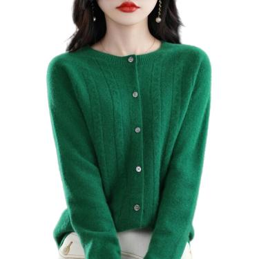 Imagem de Cardigan feminino sem costura cardigan feminino gola redonda cardigã de malha outono e inverno fino moda quente suéter básico, zu mu verde, xl