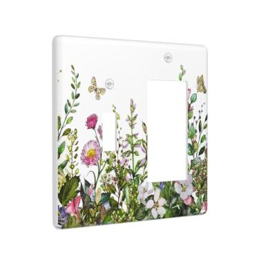 Imagem de Wildflower Floral 2 Gang Light Switch Cover Green Leaf Rustic Decorative Wall Plate 1-GFCI 1-Toggle Comb Colorida Planta de Flor Elétrica Placa de Comutação para Decoração de Casa