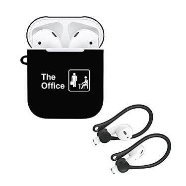 Imagem de Jaustee The Office TV Show Merchandise, capa protetora para Airpods – Capa rígida premium branca, gancho antiperda de silicone, para Apple 2 e 1, melhor presente para meninas e mulheres (preto)