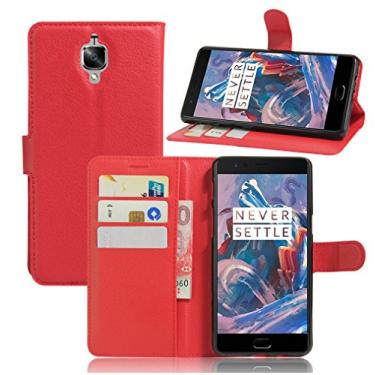 Imagem de Capa carteira OnePlus 3/3T, carteira flip de couro PU premium com compartimento para cartão, suporte e fecho magnético [capa interna à prova de choque de TPU] Compatível com OnePlus 3/3T