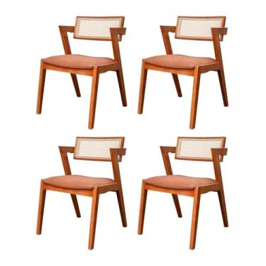 Imagem de Kit 4 Cadeiras em Madeira Maciça, Rattan de Fibra 100% Natural e Estofada Verona Authentic Espresso Champagnhe/Marrom