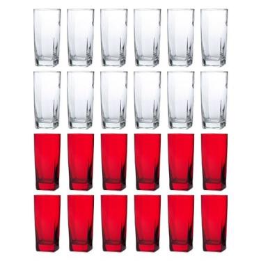 Imagem de Kit 24 Copos de Vidro 320ml 12 Vermelho e 12 Transparente - PRATICASA