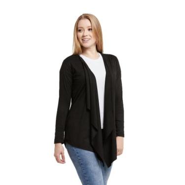 Imagem de Cardigan Feminino Casaco Kimono Suede - Wooks, G, Preto