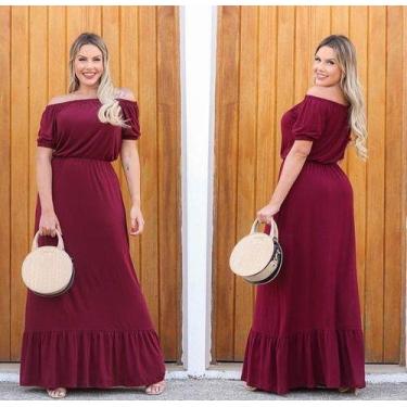 Imagem de Vestido Longo Festa Babado Ciganinha Ombro A Ombro - Luh May, P, Bordô
