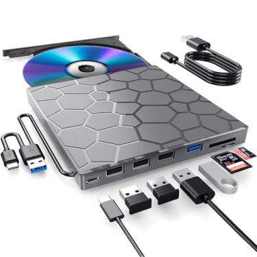 Imagem de BPAKDU Unidade externa de CD/D1VD para laptop, leitor de DVD para laptop, 8 em 1 USB 3.0 ultrafino portátil (cinza unmetal