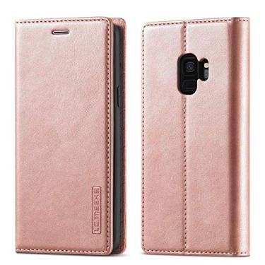 Imagem de EYZUTAK Capa para Samsung Galaxy S9 Plus, capa carteira vintage clássica de couro fosco flip estilo notebook com fecho magnético e compartimentos para cartão - ouro rosa