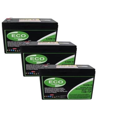 Imagem de Kit 3un Bateria Selada 10Ah 12V para Patinete e Bike Elétrico - Eco Po